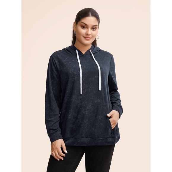 3X 22 24 Plus Size Blue Tie Dye Hoodie Soft Kangaroo Pocket Sweatshirt BloomChic - Picture 2 of 4